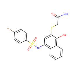 NC(=O)CSc1cc(NS(=O)(=O)c2ccc(Br)cc2)c2ccccc2c1O ZINC000169348356