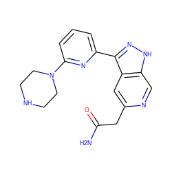 NC(=O)Cc1cc2c(-c3cccc(N4CCNCC4)n3)n[nH]c2cn1 ZINC000205263755