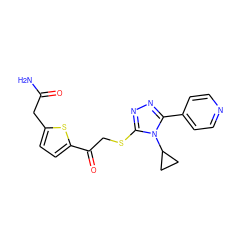 NC(=O)Cc1ccc(C(=O)CSc2nnc(-c3ccncc3)n2C2CC2)s1 ZINC000008402906