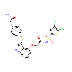 NC(=O)Cc1ccc(Sc2c[nH]c3cccc(OCC(=O)NS(=O)(=O)c4cc(Cl)c(Cl)s4)c23)cc1 ZINC000044430917