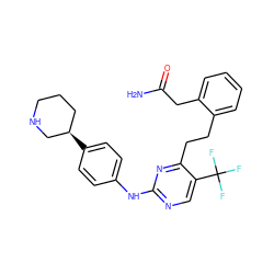 NC(=O)Cc1ccccc1CCc1nc(Nc2ccc([C@@H]3CCCNC3)cc2)ncc1C(F)(F)F ZINC000147733013