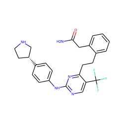 NC(=O)Cc1ccccc1CCc1nc(Nc2ccc([C@@H]3CCNC3)cc2)ncc1C(F)(F)F ZINC000147613323