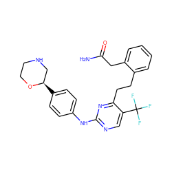 NC(=O)Cc1ccccc1CCc1nc(Nc2ccc([C@@H]3CNCCO3)cc2)ncc1C(F)(F)F ZINC000201627803