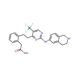 NC(=O)Cc1ccccc1CCc1nc(Nc2ccc3c(c2)CCNC3)ncc1C(F)(F)F ZINC000203393272