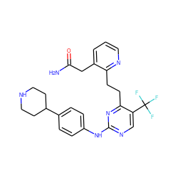 NC(=O)Cc1cccnc1CCc1nc(Nc2ccc(C3CCNCC3)cc2)ncc1C(F)(F)F ZINC000147680272