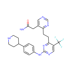 NC(=O)Cc1cncnc1CCc1nc(Nc2ccc(C3CCNCC3)cc2)ncc1C(F)(F)F ZINC000147660778