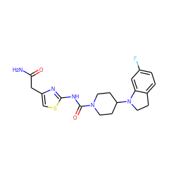 NC(=O)Cc1csc(NC(=O)N2CCC(N3CCc4ccc(F)cc43)CC2)n1 ZINC000218630430