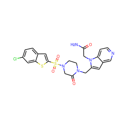 NC(=O)Cn1c(CN2CCN(S(=O)(=O)c3cc4ccc(Cl)cc4s3)CC2=O)cc2cnccc21 ZINC000013493285