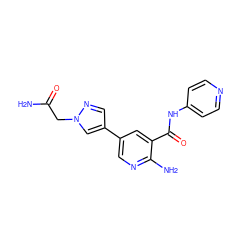 NC(=O)Cn1cc(-c2cnc(N)c(C(=O)Nc3ccncc3)c2)cn1 ZINC000149935853