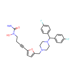 NC(=O)N(O)CCC#Cc1ccc(CN2CCN(C(c3ccc(F)cc3)c3ccc(F)cc3)CC2)o1 ZINC000026381812