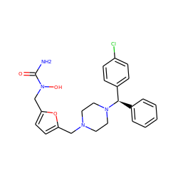 NC(=O)N(O)Cc1ccc(CN2CCN([C@H](c3ccccc3)c3ccc(Cl)cc3)CC2)o1 ZINC000026382580