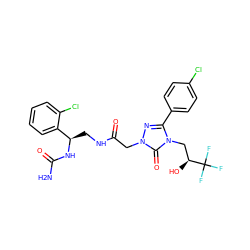 NC(=O)N[C@H](CNC(=O)Cn1nc(-c2ccc(Cl)cc2)n(C[C@H](O)C(F)(F)F)c1=O)c1ccccc1Cl ZINC000200378712