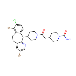 NC(=O)N1CCC(CC(=O)N2CCC([C@H]3c4ccc(Cl)c(Br)c4CCc4cc(Br)cnc43)CC2)CC1 ZINC000003950120