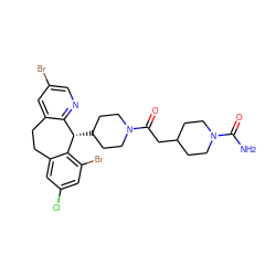 NC(=O)N1CCC(CC(=O)N2CCC([C@H]3c4ncc(Br)cc4CCc4cc(Cl)cc(Br)c43)CC2)CC1 ZINC000003950115