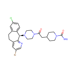 NC(=O)N1CCC(CC(=O)N2CCN([C@@H]3c4ccc(Cl)cc4CCc4cc(Br)cnc43)CC2)CC1 ZINC000014300351