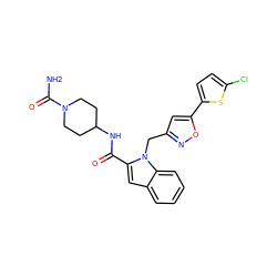 NC(=O)N1CCC(NC(=O)c2cc3ccccc3n2Cc2cc(-c3ccc(Cl)s3)on2)CC1 ZINC000014959672