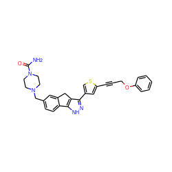 NC(=O)N1CCN(Cc2ccc3c(c2)Cc2c(-c4csc(C#CCOc5ccccc5)c4)n[nH]c2-3)CC1 ZINC000028641229