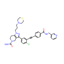 NC(=O)N1CCc2c(c(-c3ccc(Cl)c(C#Cc4ccc(C(=O)NCc5cccnc5)cc4)c3)nn2CCCN2CCSCC2)C1 ZINC000095593301