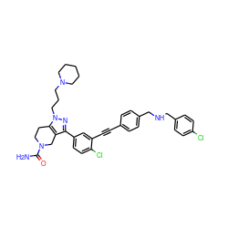 NC(=O)N1CCc2c(c(-c3ccc(Cl)c(C#Cc4ccc(CNCc5ccc(Cl)cc5)cc4)c3)nn2CCCN2CCCCC2)C1 ZINC000095593882