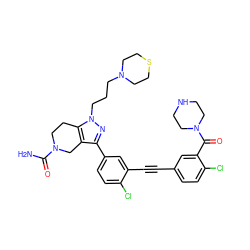 NC(=O)N1CCc2c(c(-c3ccc(Cl)c(C#Cc4ccc(Cl)c(C(=O)N5CCNCC5)c4)c3)nn2CCCN2CCSCC2)C1 ZINC000095594811