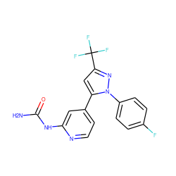 NC(=O)Nc1cc(-c2cc(C(F)(F)F)nn2-c2ccc(F)cc2)ccn1 ZINC000167477995