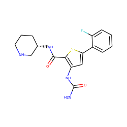 NC(=O)Nc1cc(-c2ccccc2F)sc1C(=O)N[C@H]1CCCNC1 ZINC000084708662