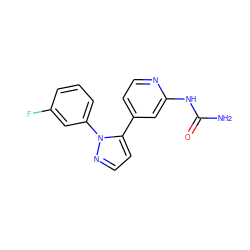 NC(=O)Nc1cc(-c2ccnn2-c2cccc(F)c2)ccn1 ZINC000141252966