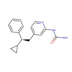 NC(=O)Nc1cc(C[C@H](c2ccccc2)C2CC2)ccn1 ZINC000167262893