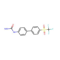 NC(=O)Nc1ccc(-c2ccc(S(=O)(=O)C(F)(F)F)cc2)cc1 ZINC000028712014