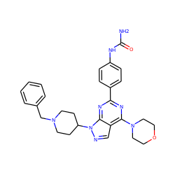 NC(=O)Nc1ccc(-c2nc(N3CCOCC3)c3cnn(C4CCN(Cc5ccccc5)CC4)c3n2)cc1 ZINC000049088466