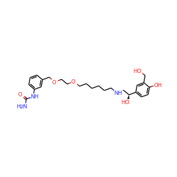 NC(=O)Nc1cccc(COCCOCCCCCCNC[C@H](O)c2ccc(O)c(CO)c2)c1 ZINC000049047610