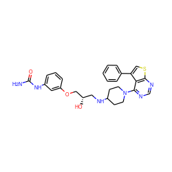 NC(=O)Nc1cccc(OC[C@@H](O)CNC2CCN(c3ncnc4scc(-c5ccccc5)c34)CC2)c1 ZINC000064750383