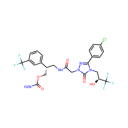 NC(=O)OC[C@@H](CNC(=O)Cn1nc(-c2ccc(Cl)cc2)n(C[C@H](O)C(F)(F)F)c1=O)c1cccc(C(F)(F)F)c1 ZINC000113410185