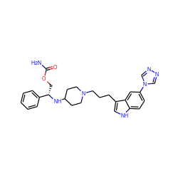 NC(=O)OC[C@H](NC1CCN(CCCc2c[nH]c3ccc(-n4cnnc4)cc23)CC1)c1ccccc1 ZINC000013802540