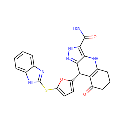 NC(=O)c1[nH]nc2c1NC1=C(C(=O)CCC1)[C@@H]2c1ccc(Sc2nc3ccccc3[nH]2)o1 ZINC000299856407