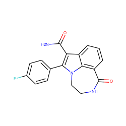 NC(=O)c1c(-c2ccc(F)cc2)n2c3c(cccc13)C(=O)NCC2 ZINC000013584540