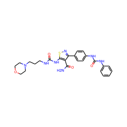 NC(=O)c1c(-c2ccc(NC(=O)Nc3ccccc3)cc2)nsc1NC(=O)NCCCN1CCOCC1 ZINC000145739700