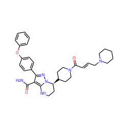 NC(=O)c1c(-c2ccc(Oc3ccccc3)cc2)nn2c1NCC[C@@H]2C1CCN(C(=O)/C=C/CN2CCCCC2)CC1 ZINC001772627166