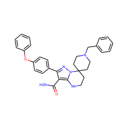 NC(=O)c1c(-c2ccc(Oc3ccccc3)cc2)nn2c1NCCC21CCN(Cc2ccccc2)CC1 ZINC001772571395