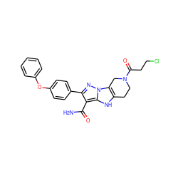 NC(=O)c1c(-c2ccc(Oc3ccccc3)cc2)nn2c3c([nH]c12)CCN(C(=O)CCCl)C3 ZINC001772653175