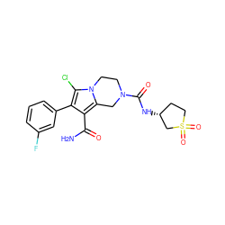 NC(=O)c1c(-c2cccc(F)c2)c(Cl)n2c1CN(C(=O)N[C@@H]1CCS(=O)(=O)C1)CC2 ZINC001772649799