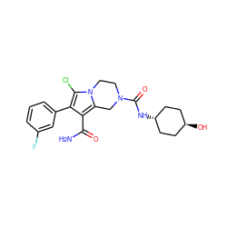 NC(=O)c1c(-c2cccc(F)c2)c(Cl)n2c1CN(C(=O)N[C@H]1CC[C@H](O)CC1)CC2 ZINC001772593174