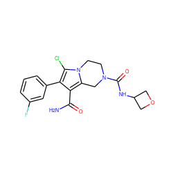 NC(=O)c1c(-c2cccc(F)c2)c(Cl)n2c1CN(C(=O)NC1COC1)CC2 ZINC000223353711