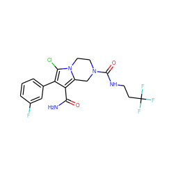 NC(=O)c1c(-c2cccc(F)c2)c(Cl)n2c1CN(C(=O)NCCC(F)(F)F)CC2 ZINC000223381000