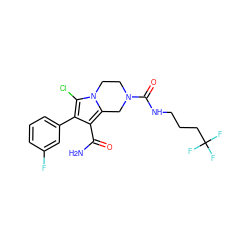 NC(=O)c1c(-c2cccc(F)c2)c(Cl)n2c1CN(C(=O)NCCCC(F)(F)F)CC2 ZINC000112974004