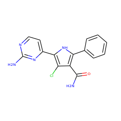 NC(=O)c1c(-c2ccccc2)[nH]c(-c2ccnc(N)n2)c1Cl ZINC000064526841