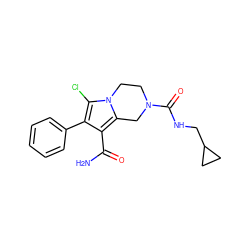 NC(=O)c1c(-c2ccccc2)c(Cl)n2c1CN(C(=O)NCC1CC1)CC2 ZINC001772618869