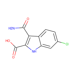 NC(=O)c1c(C(=O)O)[nH]c2cc(Cl)ccc12 ZINC000029389732