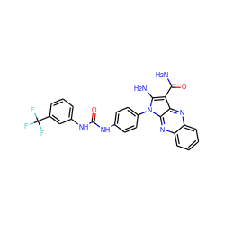 NC(=O)c1c(N)n(-c2ccc(NC(=O)Nc3cccc(C(F)(F)F)c3)cc2)c2nc3ccccc3nc12 ZINC000098209331