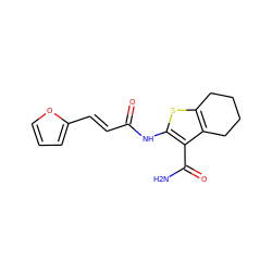 NC(=O)c1c(NC(=O)/C=C/c2ccco2)sc2c1CCCC2 ZINC000000027720